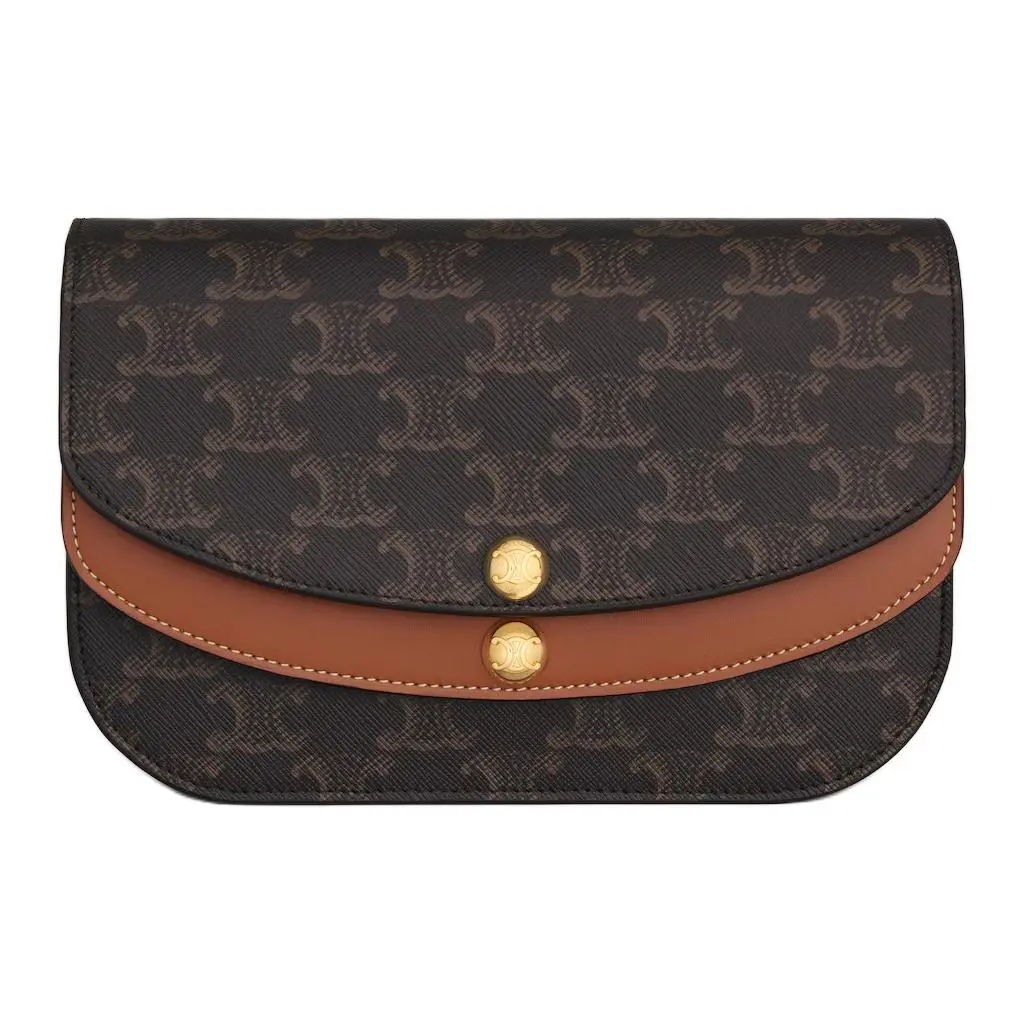 CELINE Duo Cow Leather, Artificial Leather Crossbody Bags Mini Women's Tawny