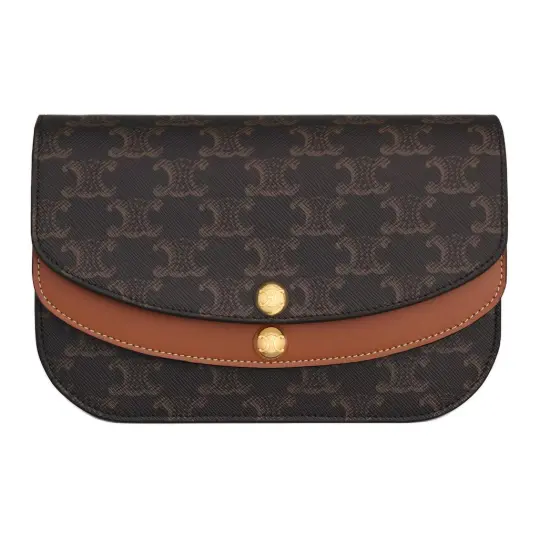 CELINE Duo Cow Leather, Artificial Leather Crossbody Bags Mini Women's Tawny
