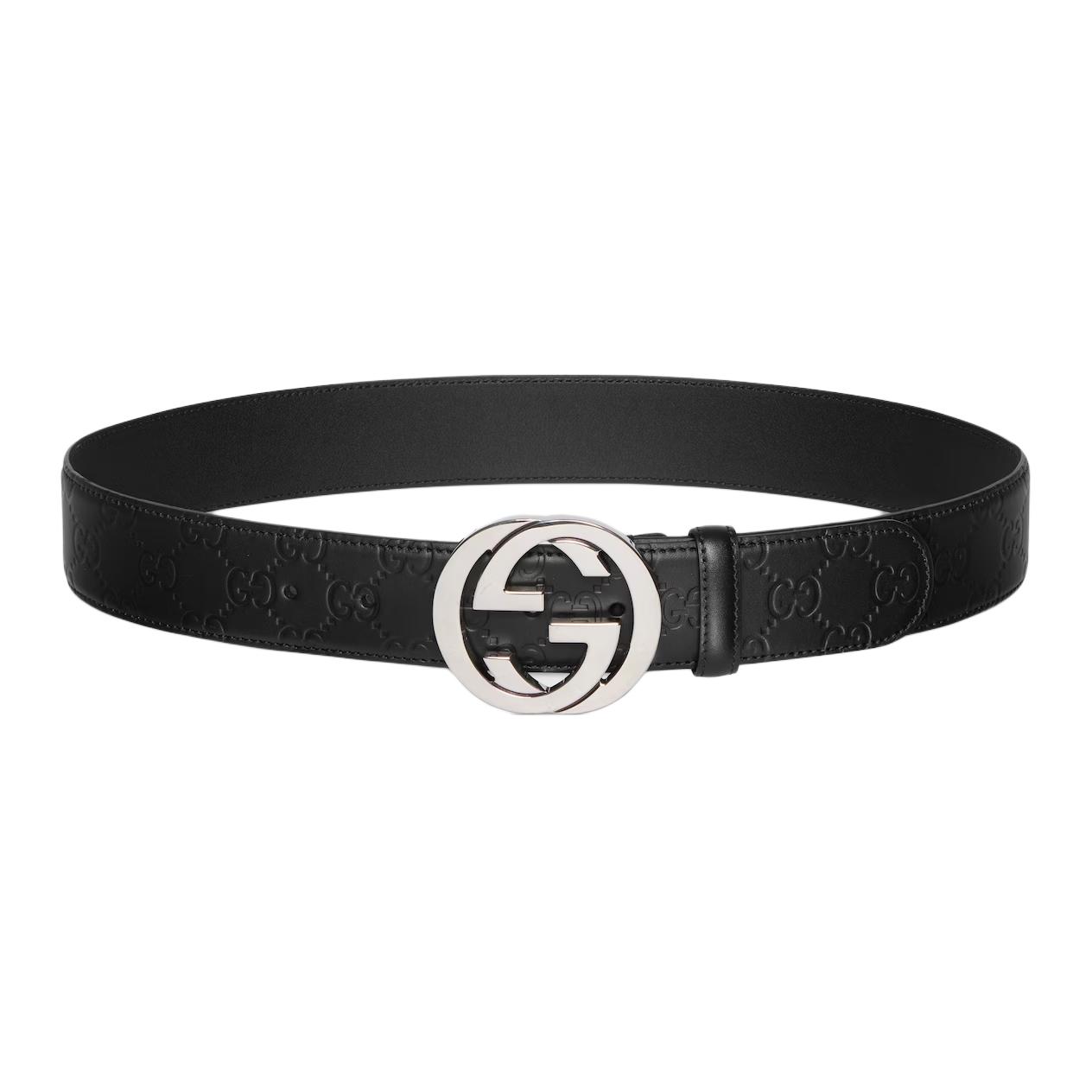 【Настраиваемая гравюра слово 】 GUCCI Gucci с переплетением G с застежкой Кожаный ремень мужской стиль черный 4 см в ширину