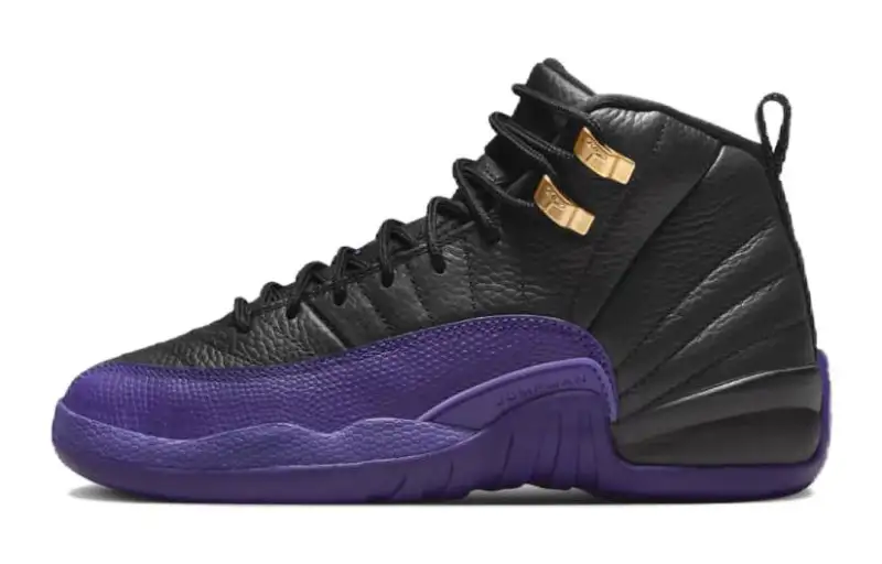 Jordan Air Jordan 12 Slip Resistant Cushioning Abrasion Resistant Mid top Basketball Shoes Black Purple Unisex