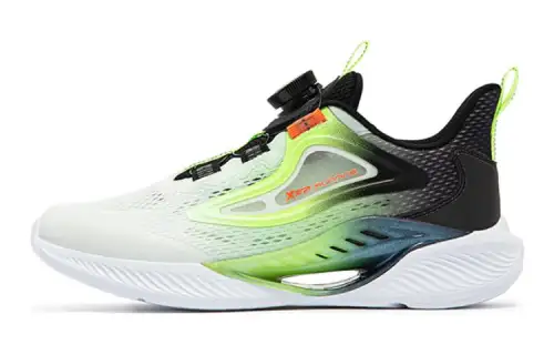 Xtep Hydrogen Wind 3.0 Lace-free Rotary Buckle Technology Shock Absorbing Breathable Low-top Running Shoes Black and White Green Youth