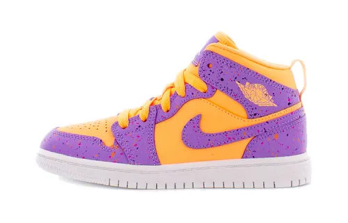 Jordan Air Jordan 1 anti-slip shock-absorbing support mid-top children's basketball shoes pink purple middle children