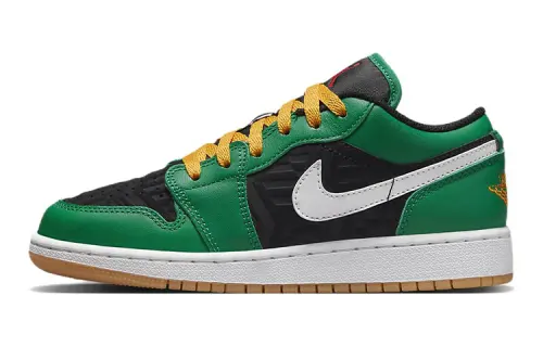 Jordan Air Jordan 1 Low SE leather trendy GS non-slip shock-absorbing wear-resistant low-top basketball shoes green orange same style for men and women