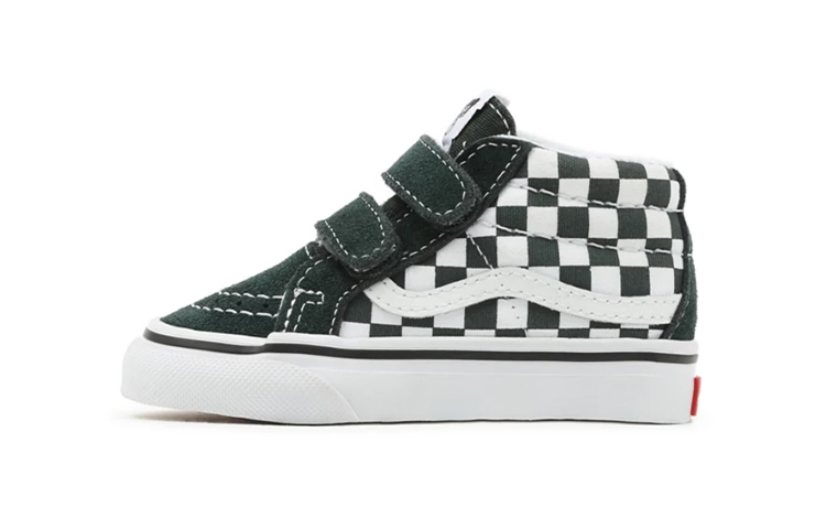 Детские кеды Vans Toddler Checkerboard Sk8-mid Reissue Velcro (зелено-белые)
