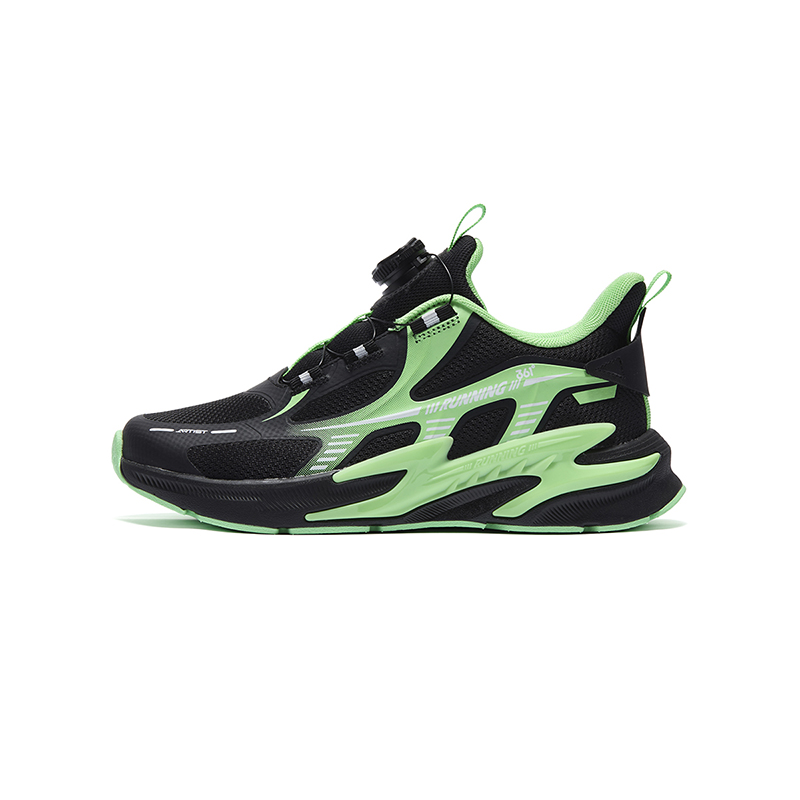 361°KIDS Synthetic leather fabric Yuepao 1.0 line segmentation design comfortable sports for students low-top running shoes carbon black/new leaf green same style for men and women