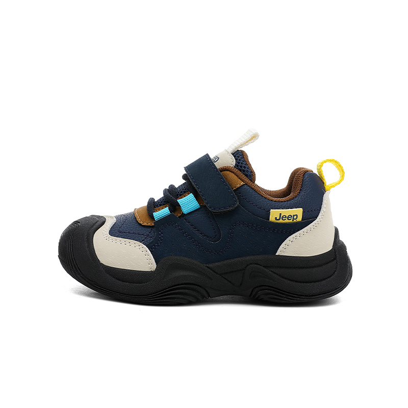 Jeep Jeep Running Series Comfortable and breathable Velcro, easy to put on and take off, classic and versatile, shock-absorbing, non-slip and wear-resistant, low-top casual shoes, dark blue rice, children's style