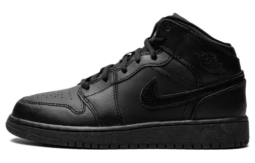 Jordan Air Jordan 1 Retro Mid Black 2016 Leather Comfortable Casual GS Mid-top Basketball Shoes Black Unisex