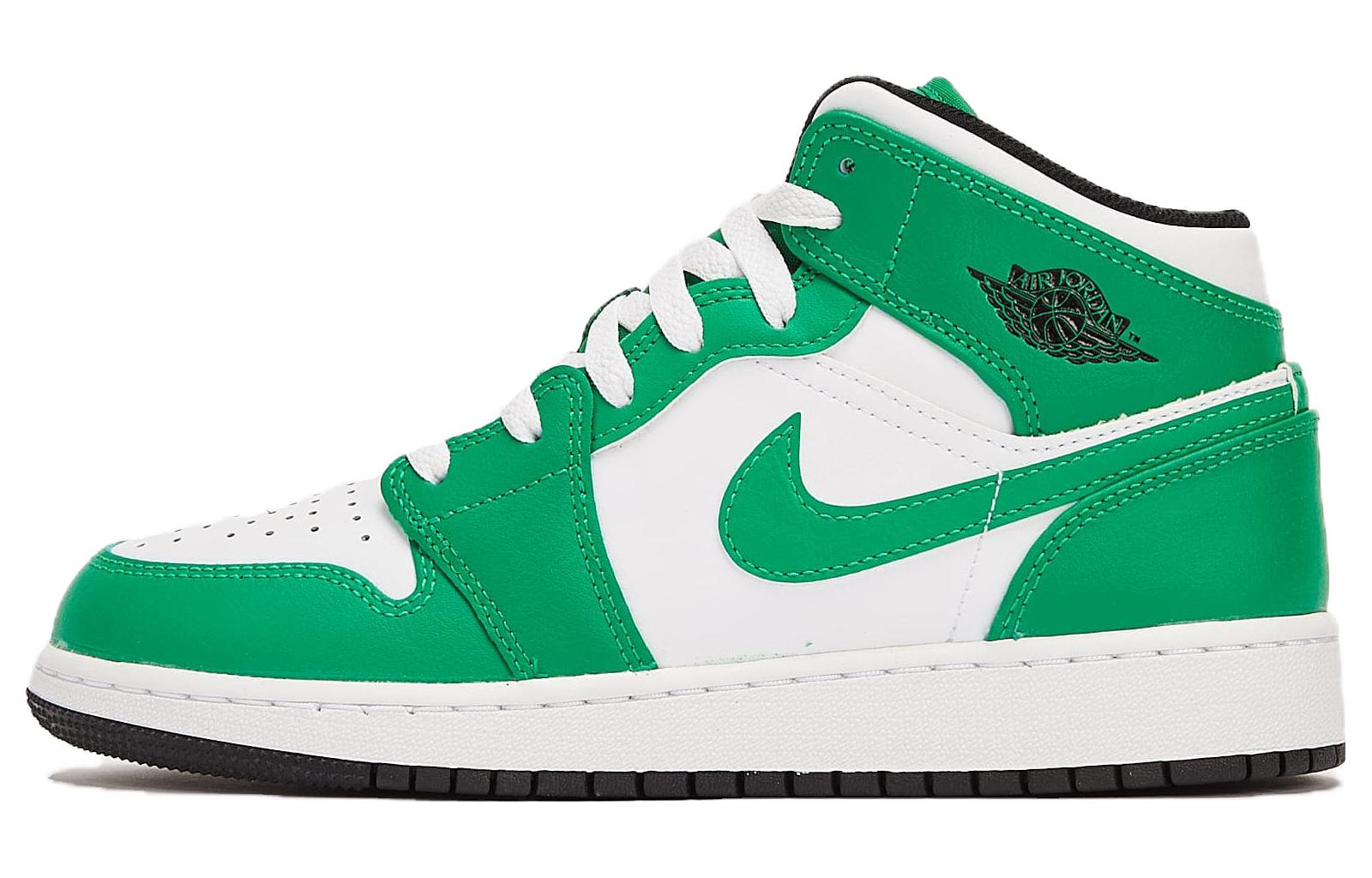 Кроссовки Jordan JordanAir Jordan 1 Mid "Lucky Green" GS (белый / зеленый)