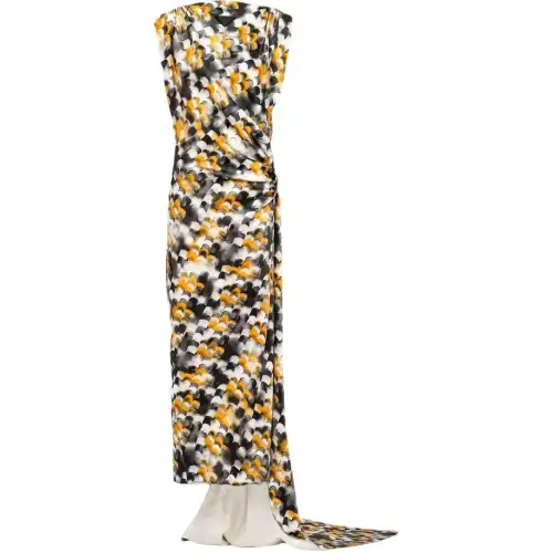 PRADA Long Printed Satin Dress Sleeveless Dress Women's Yellow