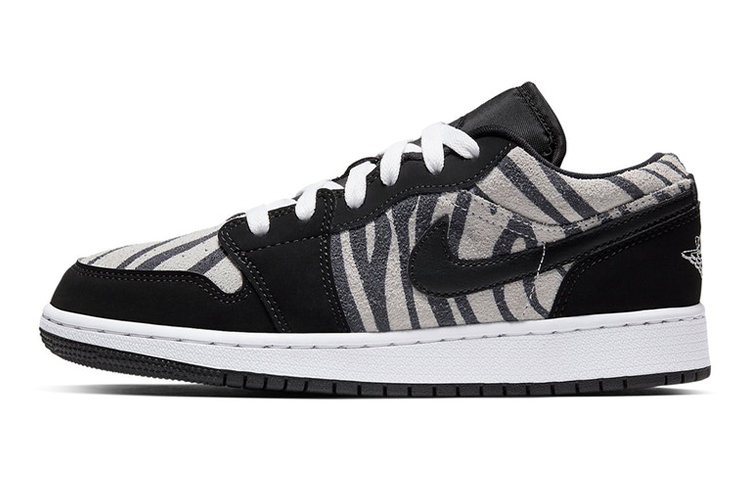 Jordan Air Jordan 1 Low Zebra Comfortable Sports Non-Slip Low Top Children's Basketball Shoes Black and White