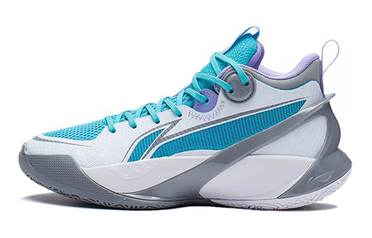 Li Ning children's leather Sonic 10 V1 sports combat mid-top basketball shoes white gray blue same style for men and women