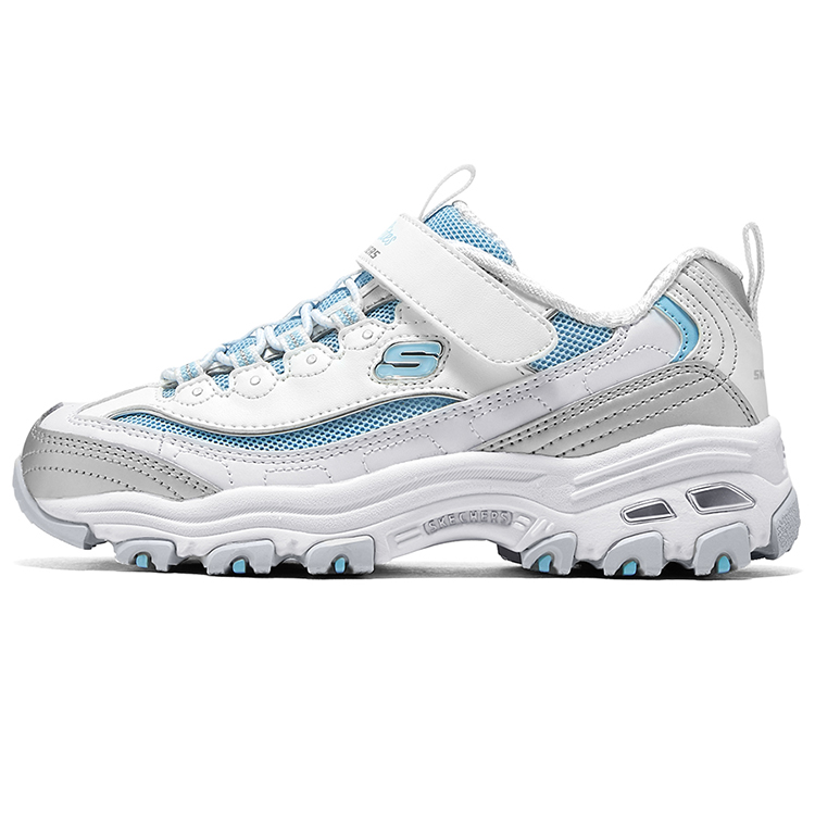 Детские кеды Skechers на липучках (серебристо-белые)