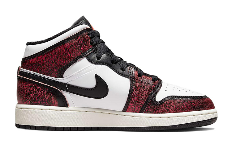 Кроссовки Jordan JordanAir Jordan 1 Mid Wear-Away GS (красный / белый / черный) — Красный / белый / чёрный — фото 2