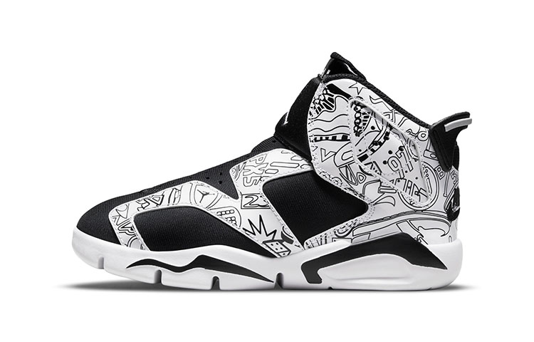 Детские кроссовки Jordan Air Jordan 6 Retro Little Flex SE (черно-белые с принтом)
