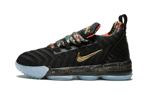 Nike Lebron 16 Comfort Low Top Children's Basketball Shoes Black Small and Medium Children