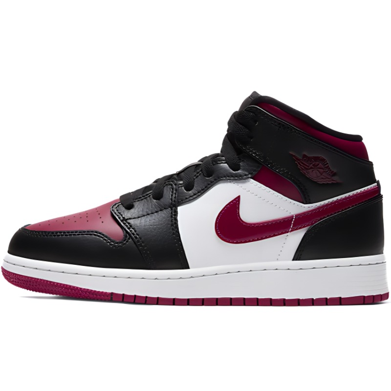 Jordan Air Jordan 1 Mid Leather Sports Comfort Versatile Non-Slip Shock Absorbing Wear-Resistant Mid-top Children's Basketball Shoes Black Red