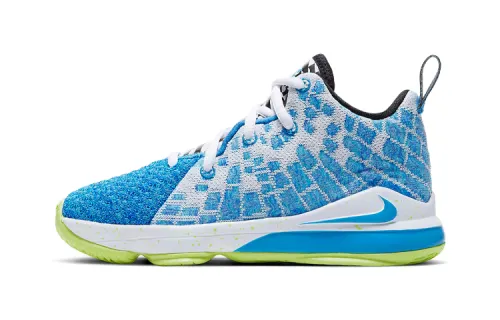 Nike Lebron 17 Sprite Lebron 17 Sprite Anti-slip Shock Absorbing and Wear Resistant Middle-top Children's Basketball Shoes Blue White Green Small and Medium-sized Children