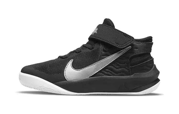 Nike Team Hustle D 10 FlyEase Comfortable sports Anti-slip shock-absorbing and wear-resistant Middle-top Children's basketball shoes Black and silver Small and medium-sized children