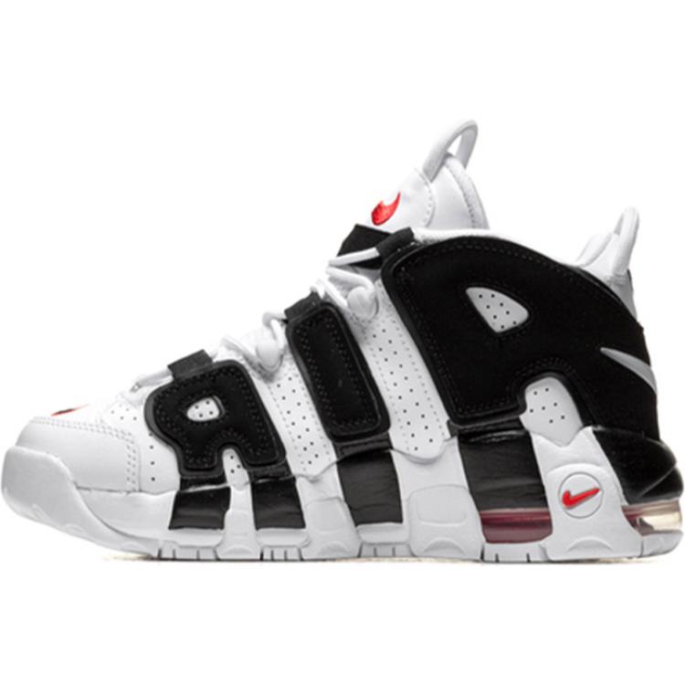 Nike Air More Uptempo Leather Panda Big AIR Pippen Wear-resistant Middle-top Children's basketball shoes White and black