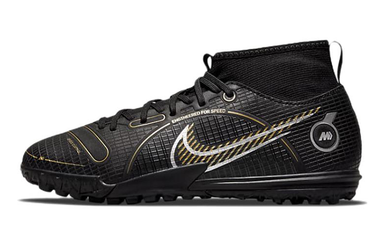 Nike Mercurial Superfly 8 Jr. Assassin 14 Academy TF Artificial Grass Round Head Lace Unslip Shoes Absorbent and Wear-resistant Middle Top Children's Football Shoes Black Children's Style
