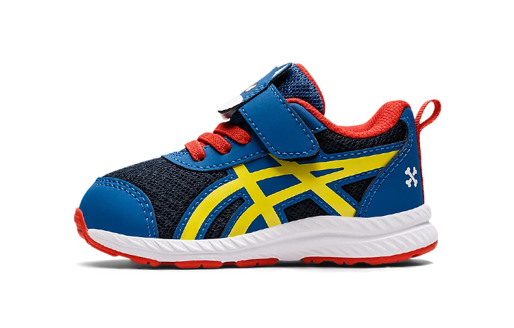 Asics Gel-Contend 7 Anti-collision soft sole, comfortable fit and foot protection, anti-kick, wear-resistant and breathable, low-top toddler shoes, dark blue lemon yellow, infants and young children