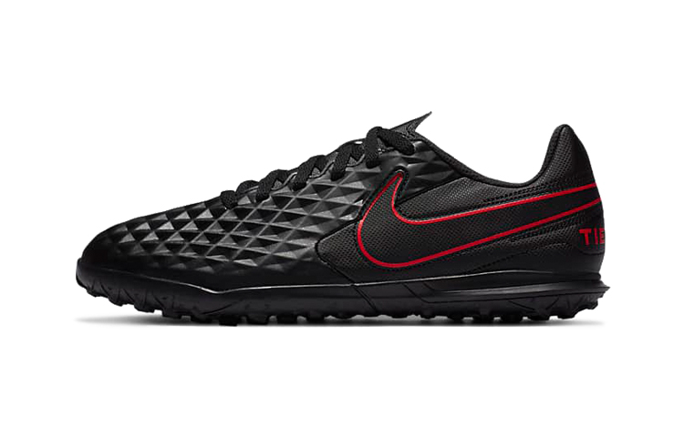 Nike Tiempo Legend 8 synthetic leather Club round toe lace-up, non-slip, shock-absorbing and wear-resistant, low-top children's football shoes, black and red, children's style