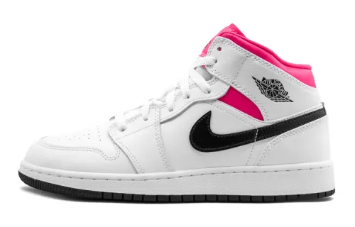 Jordan Air Jordan 1 Mid White Black Hyper Pink Fashion Non-slip Mid-top Children's Basketball Shoes White Pink Same Style for Men and Women