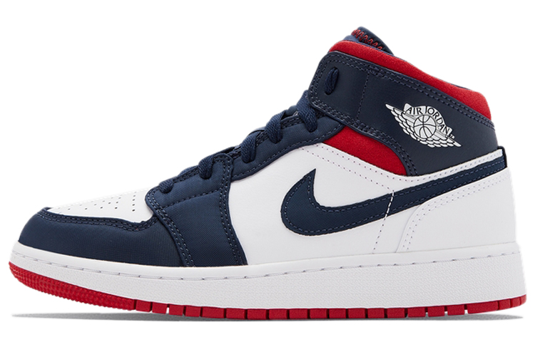 Jordan Air Jordan 1 Mid "Olympic" synthetic leather Team USA Olympic Games wear-resistant mid-top children's basketball shoes white blue red