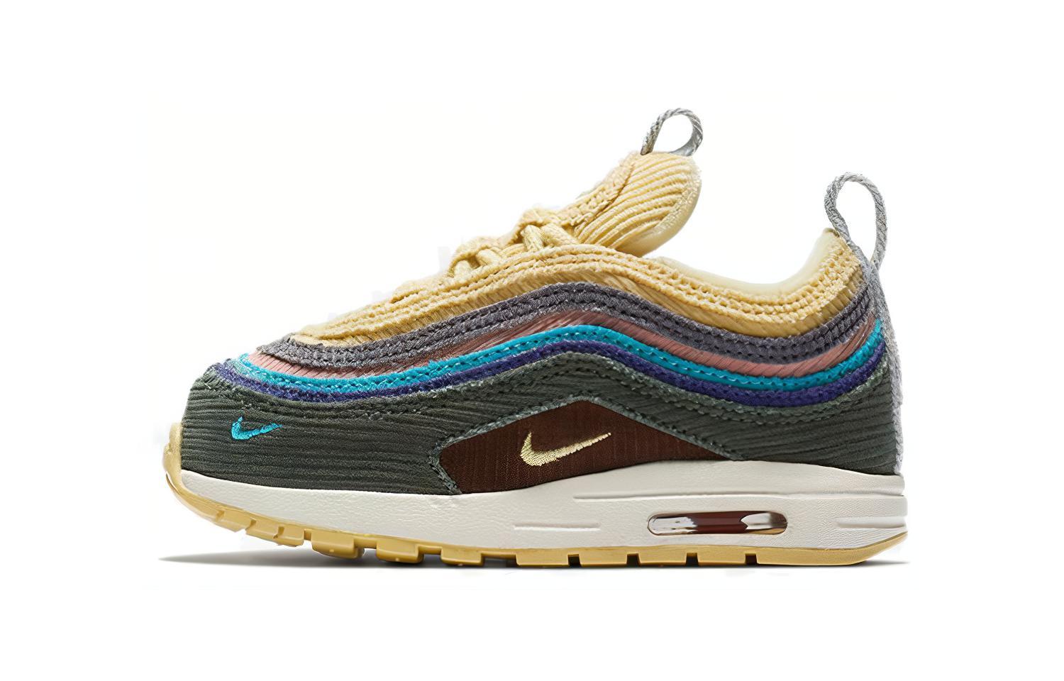 Sean Wotherspoon x Nike Air Max 1/97 TD Corduroy Wear-resistant Low-top Running Shoes Brown and White Infants