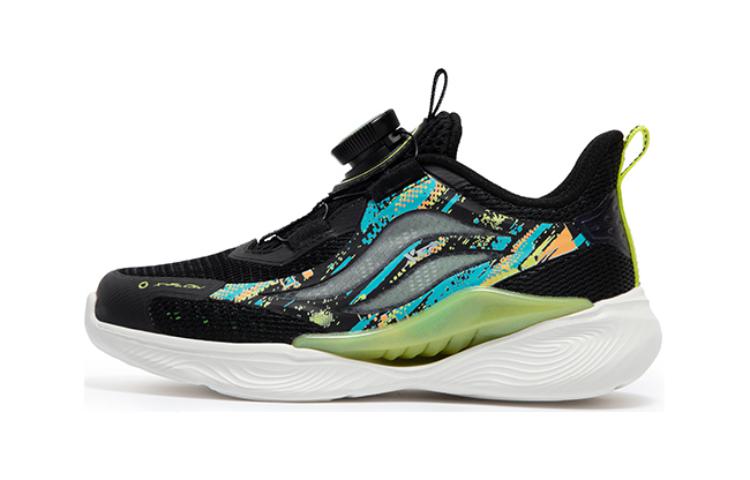 Xtep Hydrogen Wind 5.0, comfortable and simple, shock-absorbing, wear-resistant and breathable, low-cut children's running shoes, black/celery green, small and medium-sized children