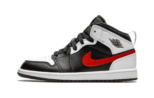 Jordan Air Jordan 1 Mid Panda Red Hook Anti-slip Shock Absorbing Wear-Resistant Mid-top Children's Basketball Shoes Black and White Children's Style