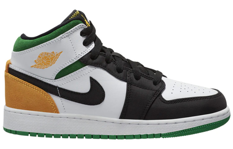 Кроссовки Jordan JordanAir Jordan 1 Mid GS (белый / зеленый / желтый) — Белый / зелёный / жёлтый — фото 11