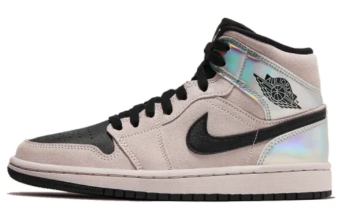Jordan Air Jordan 1 Mid 'Chrome Wings' Leather Daily Wear-Resistant Mid-top Retro Basketball Shoes Women's Khaki Laser