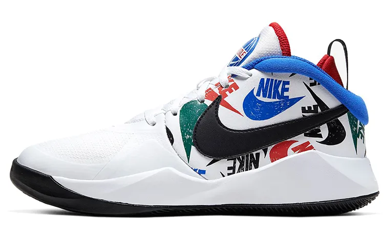 Nike Team Hustle D 9 Abrasion Resistant Breathable Mid top Performance Basketball Shoes Black White Blue