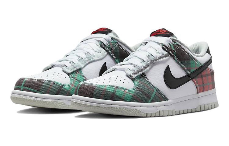 Кеды Nike NikeDunk Low Plaid GS (белый / красный / зеленый) — Белый / красный / зелёный — фото 3