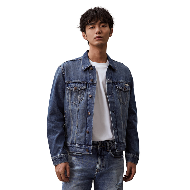 CALVIN KLEIN SS24 Series Jeans classic cloth label lapel pure cotton denim jacket for men