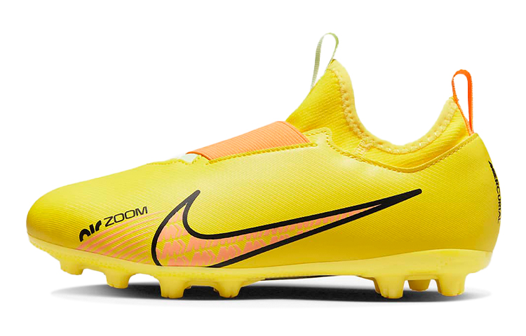 Nike Zoom Vapor 15 Academy HG round toe comfortable sports anti-slip shock absorption wear-resistant low-top football shoes yellow children's style