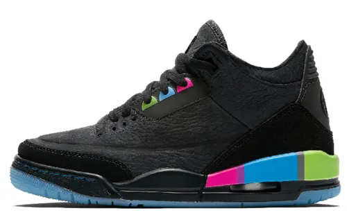 Jordan Air Jordan 3 Retro Quai54 Leather GS Shock Absorbing Support Mid-top Basketball Shoes Black Unisex