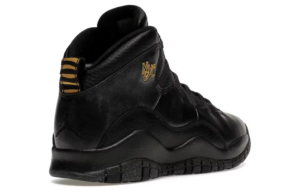 Кроссовки Jordan JordanAir Jordan 10 Retro New York City NYC 2016 GS (черные) — 黑/深灰色/金属黄金 — фото 4
