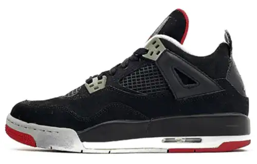 Jordan Air Jordan 4 Retro Black Cement Comfortable and Versatile GS Mid-top Basketball Shoes Black and Red Same Style for Men and Women