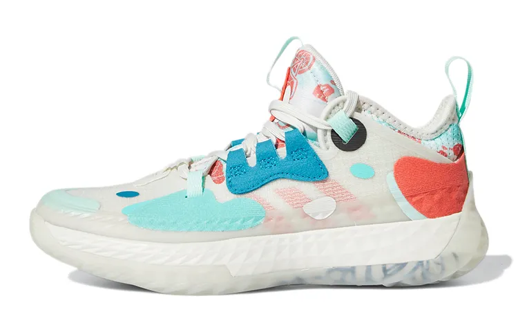 Adidas Harden Vol.5 Fabric Abrasion Resistant Low top Children's Basketball Shoes White Green Red