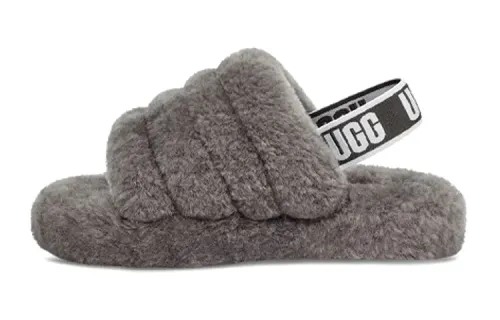 UGG FLUFF YEAH Suede Simple Casual Fashion Sandals Charcoal Gray Youth