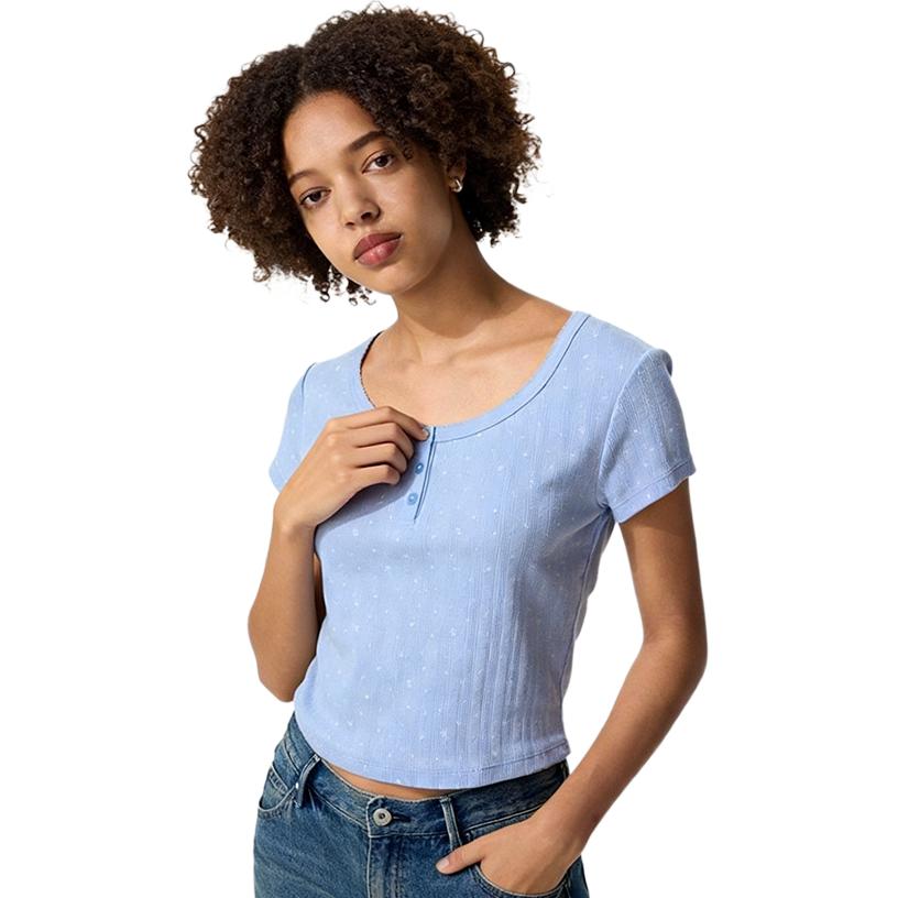 Женская футболка UNIQLO Henley Neck (черная)