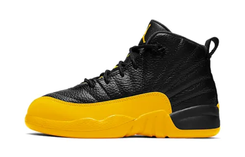 Jordan Air Jordan 12 Retro University Gold synthetic leather, non-slip, shock-absorbing and wear-resistant, high-top, retro basketball shoes, black gold, for children and middle-aged children