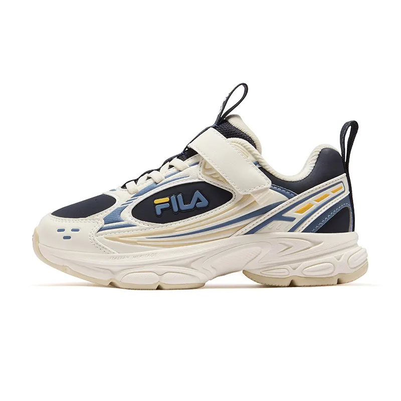 FILA KIDS Heritage-FHT synthetic leather fabric, comfortable and versatile, Pegasus 2 plus velvet version, wear-resistant, low-top running shoes, night blue/milk white, children's style