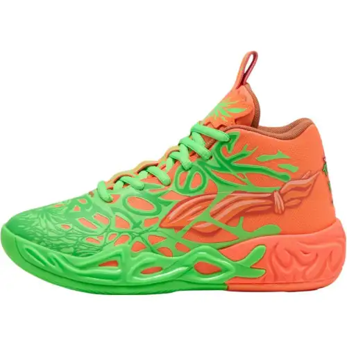 Lamelo Ball x Tmnt x PUMA MB.04 Michelangelo Fluro Green Pes soft and comfortable wear-resistant mid-top children's basketball shoes green youth