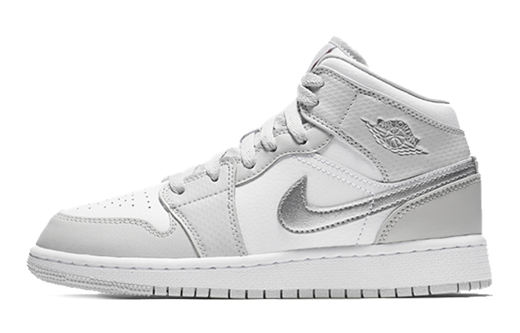 Кроссовки Jordan JordanAir Jordan 1 Mid GS (белый / розовый / серебристый)