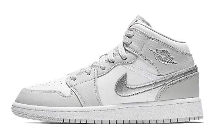 Jordan Air Jordan 1 Mid High top Children's Basketball Shoes White Silver Teenagers