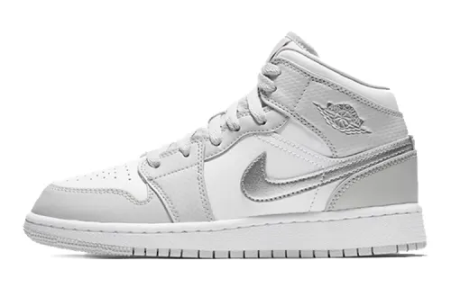 Jordan Air Jordan 1 Mid High top Basketball Shoes White Silver Unisex