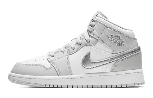 Jordan Air Jordan 1 Mid High top Children's Basketball Shoes White Silver Teenagers